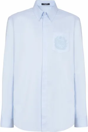 Balmain Skjorta, Herr, L, Bomull, Broderad bomullsskjorta med emblem