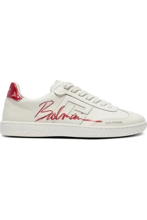 Balmain Skor, Dam, 37 EU, Vit Röd Logga Sneaker