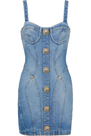 Balmain Klänning, Dam, L, Bomull, Knäppt kort jeansklänning