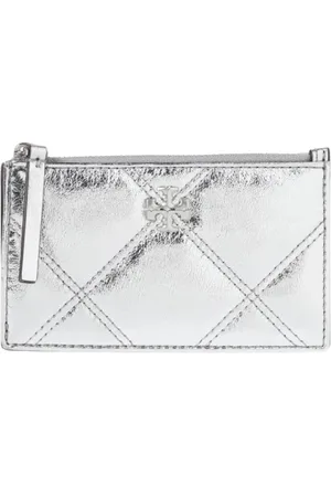 Tory Burch Accessoarer, Dam, ONE Size, Läder, Silver Chevron Kortfodral Plånbok