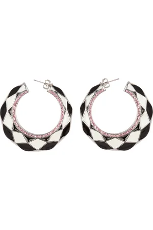 Balmain Accessoarer, Dam, ONE Size, Diamant emaljerade tvåfärgade hoop örhängen