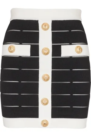 Balmain Kjol, Dam, XS, Polyester, Tvåfärgad stickad kjol med knappar