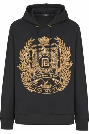 Balmain Sweatshirts & Hoodies, Herr, XL, Bomull, Broderad huva med emblem