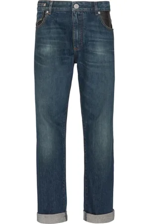 Balmain Jeans, Herr, W33, Läder, Straight-leg jeans med läderfickor
