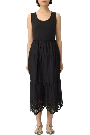 Liu Jo Klänning, Dam, L, Grön Midi Klänning med Laser Cut Hem