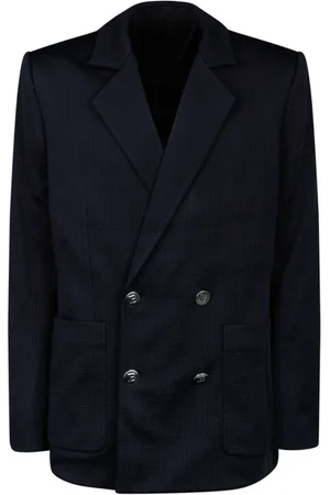 Balmain Jacka, Herr, 2Xl, Blå Jersey Mini Monogram Blazer