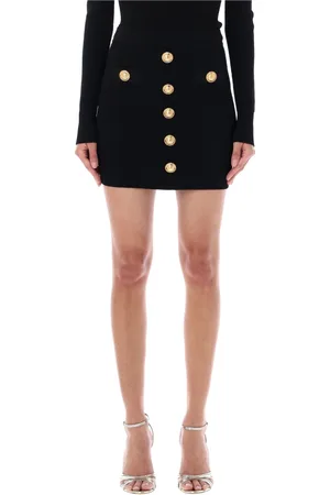 Balmain Kjol, Dam, S, Polyester, Svart Stickad Kjol med Gyllene Knappar