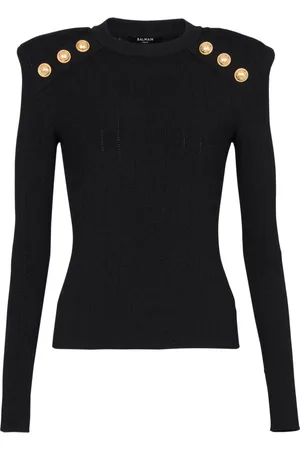 Balmain Stickade tröjor & koftor, Dam, XS, Stickad tröja med knappdetaljer