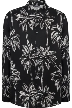 Balmain Skjorta, Herr, XL, Tryckt satin palmtröja