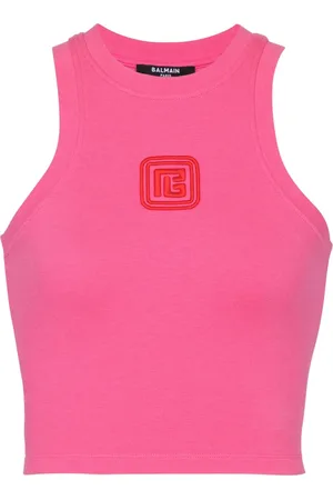 Balmain Topp, Dam, L, Bomull, Beskuren tanktop med retro PB-brodyr