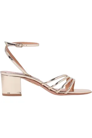 Aquazzura Skor, Dam, 40 EU, Guld Platta Sandaler med Ankelrem