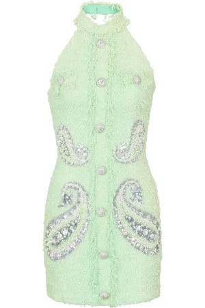 Balmain Klänning, Dam, 2Xs, Tweed, Ärmelös Tweedklänning med Paisley-mönster