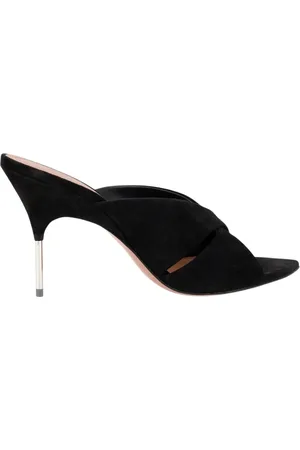 Amina Muaddi Skor, Dam, 37 1/2 EU, Mocka, Svart Mocka Stiletto Mules