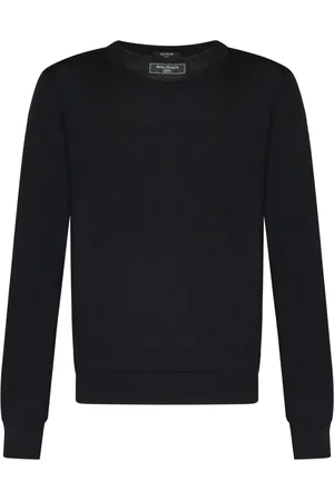 Balmain Sweatshirts & Hoodies, Herr, XL, Svart Stickad Tröja med Unik Krage