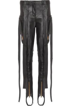 Balmain Byxor, Dam, S, Läder, Läder cargobyxor med remmar