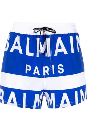 Balmain Badkläder, Herr, M, Läder, Blå och vit boxershorts badkläder