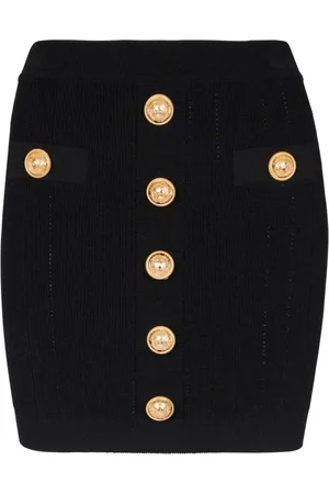 Balmain Kjol, Dam, XS, Polyester, Stickad kjol med knappar