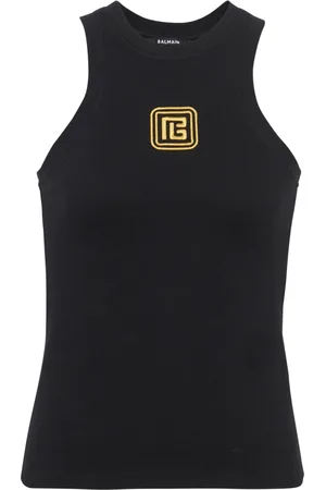 Balmain Topp, Dam, XS, Bomull, Tank Top med Retro PB Broderi