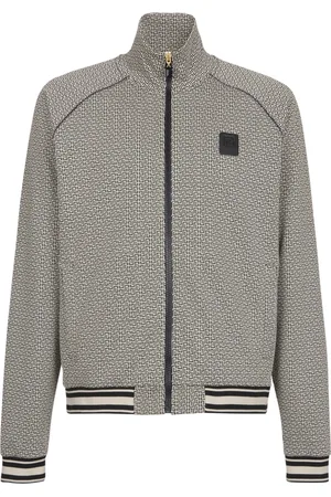 Balmain Sweatshirts & Hoodies, Herr, M, Läder, Mini monogrammönstrad jacka med dragkedja