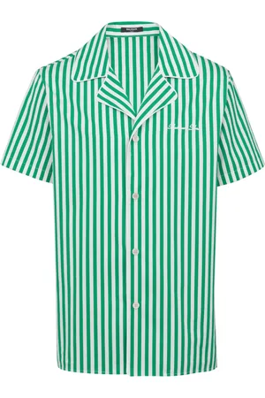 Balmain Skjorta, Herr, 2Xl, Bomull, Kortärmad randig bomullspyjamas skjorta