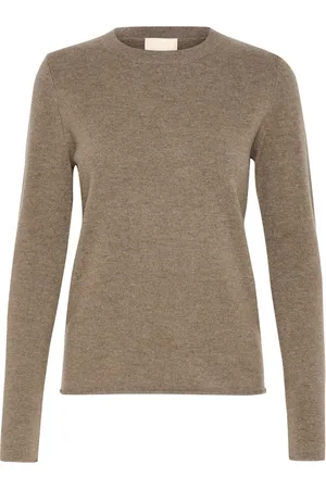 Soaked in Luxury Stickade tröjor & koftor, Dam, M, Grundläggande Rund Hals Pullover Kaffe Melange