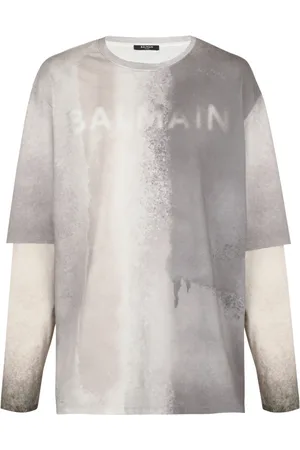 Balmain Topp, Herr, M, Bomull, Sprayad dubbellagers långärmad T-shirt