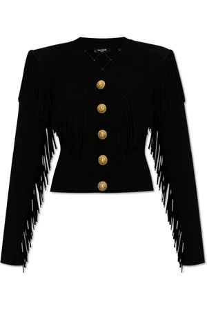 Balmain Stickade tröjor & koftor, Dam, 2Xs, Fransad kofta
