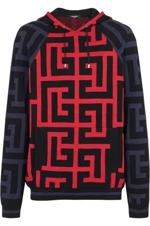 Balmain Sweatshirts & Hoodies, Herr, S, Linne, Monogram Multifärgad Ull Linne Hoodie