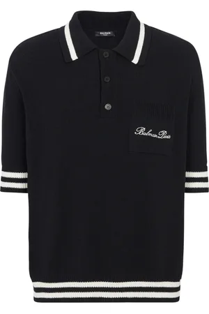 Balmain Stickade tröjor & koftor, Herr, M, Bomull, Ull polotröja med Signatur broderi