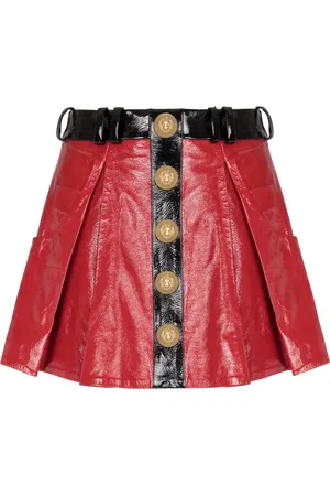 Balmain Kjol, Dam, 2Xs, Läder, Veckad lackläderkjol