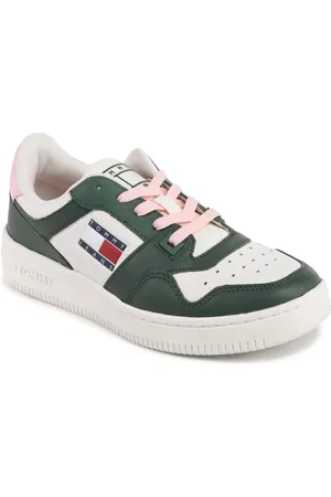 Tommy Hilfiger Skor, Dam, 39 EU, Läder, Grön Lädersneaker med Premiumdetaljer