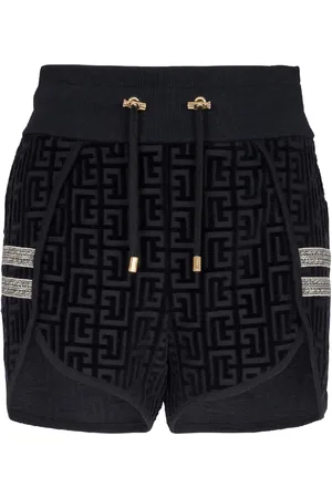 Balmain Shorts, Dam, S, Bomull, Monogrammönstrade sammetsshorts