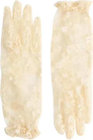 VALENTINO GARAVANI Accessoarer, Dam, 6 IN, Svarta Blommiga Spetshandskar Elegant Stil