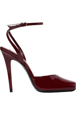 Saint Laurent Skor, Dam, 36 EU, Läder, Burgundy Slingback Klack Sandaler
