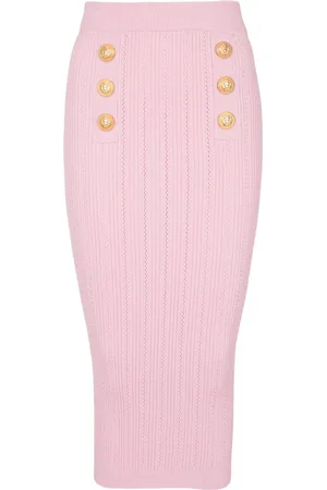 Balmain Kjol, Dam, S, Polyester, Midi Stickad Kjol med Knappar