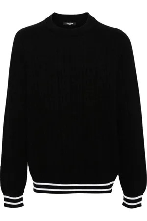 Balmain Stickade tröjor & koftor, Herr, M, Mönstrad Jacquard Tröja med Rund Hals