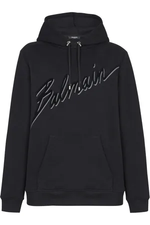 Balmain Sweatshirts & Hoodies, Herr, L, Bomull, Flockad Bokstav Huvtröja