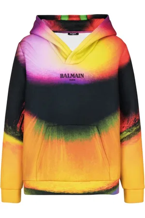 Balmain Sweatshirts & Hoodies, Herr, XS, Polyester, Neoprenhoodie med Ibby Njoya-tryck