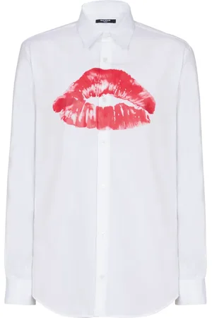 Balmain Skjorta, Herr, XL, Bomull, Poplin skjorta med Kiss tryck