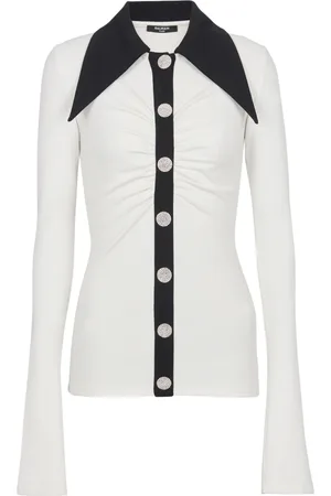 Balmain Blusar & Skjortor , Dam, L, Bomull, Jersey skjorta-effekt polo