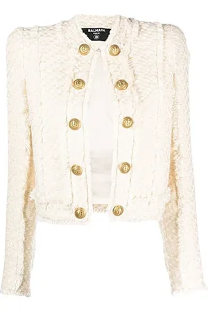 Balmain Jacka, Dam, S, Bomull, Bomullstweed Fransad Väst