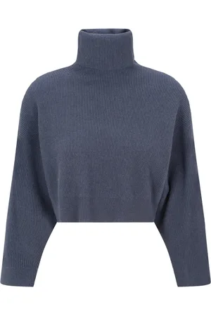 Brunello Cucinelli Stickade tröjor & koftor, Dam, M, Kashmir, Blå Turtleneck Tröja Dammode