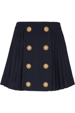 Balmain Kjol, Dam, 2Xs, Plisserad kjol med lejonhuvudknappar