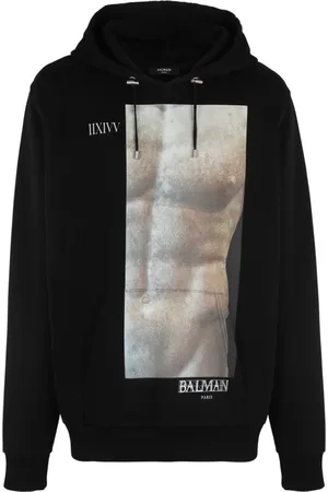 Balmain Sweatshirts & Hoodies, Herr, M, Bomull, Klisk huvtröja med statytryck