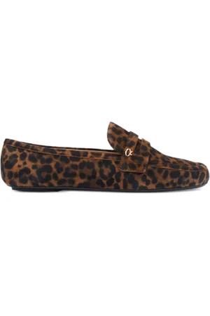 Gianvito Rossi Skor, Dam, 40 EU, Animalier Brun Loafers med Guldtonad Logotyp