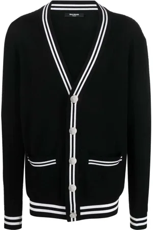 Balmain Stickade tröjor & koftor, Herr, M, Kontrastkantad V-ringad kofta