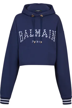 Balmain Sweatshirts & Hoodies, Dam, L, Bomull, Pari gingham huvtröja