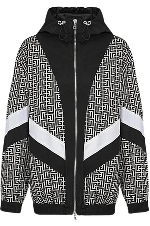 Balmain Sweatshirts & Hoodies, Herr, S, Nylon, Ivory Nylonjacka med Dragkedja och Huva