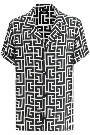 Balmain Skjorta, Herr, L, Geometriskt Tryck Sidenskjorta Modell