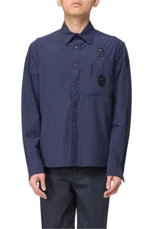 Blauer Skjorta, Herr, L, Navy Button-Up Skjorta